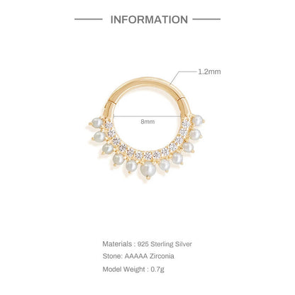 S925 Silver Double Row Rhinestone Pearl Ear Stud