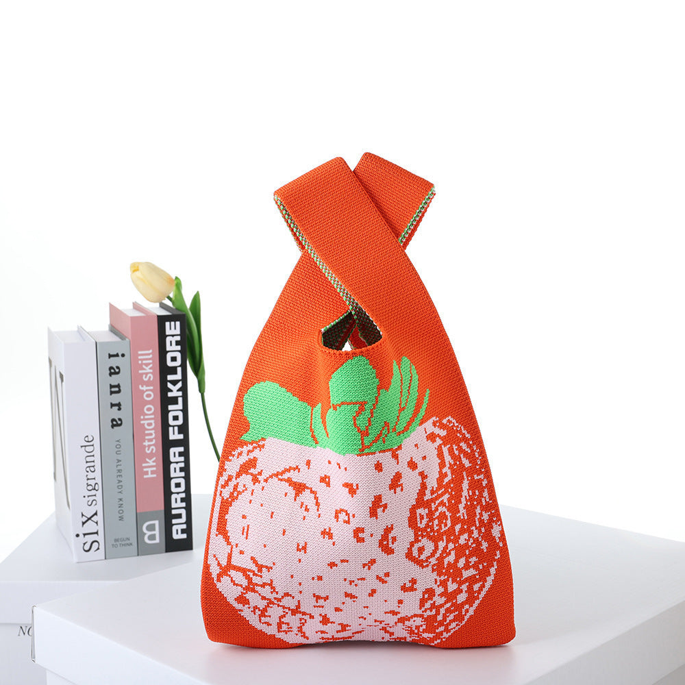 Checkerboard Knitted Shopping Tote