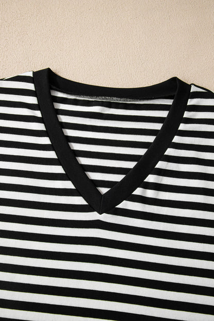 Stripe V-Neck Delicate Trim Casual Tee