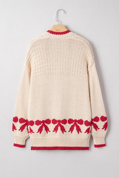 Valentine Bow Tie Textured Open-Front Cardigan