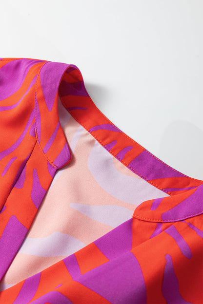 V-Neck Abstract Short Sleeve Cuff Blouse