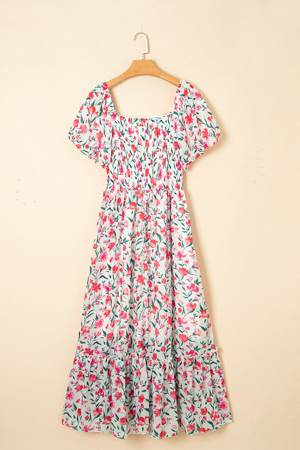 Floral Puff Sleeve Empire Waist Tiered Dress