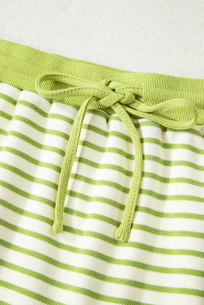 Stripe Collared V-Neck Pullover and Skort Set