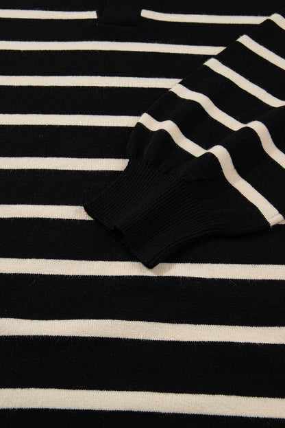 Stripe Puff Sleeve Collared Sweater Mini Dress