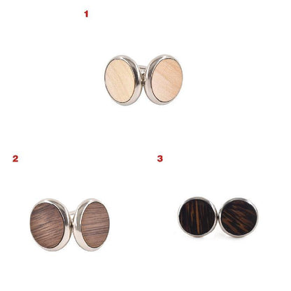 Round Black Walnut Wood French Cufflinks