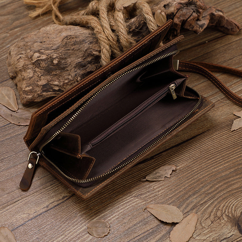 Men's Crazy Horse Leather Zipper Wallet