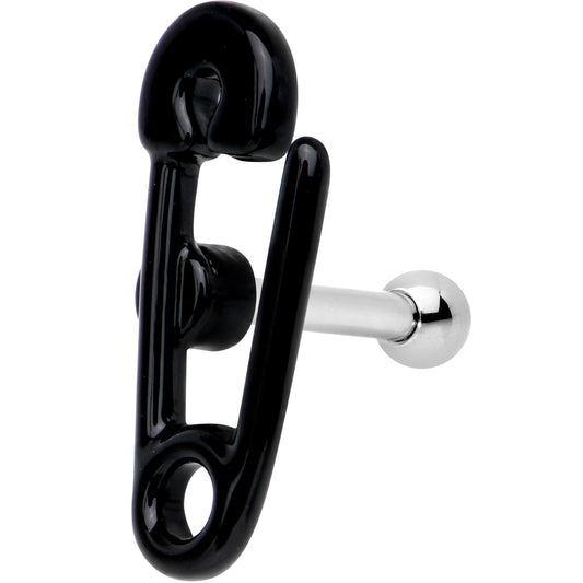 16G 1/4 Black PVD Open Safety Pin Tragus Cartilage Earring