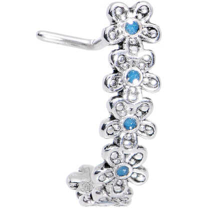 20G Blue Belle Daisy Flower Chain Faux Hoop L Shaped Nose Ring