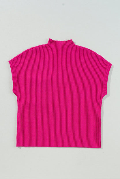 Solid Ribbed Knit Patch Pocket Short Sleeve Sweater