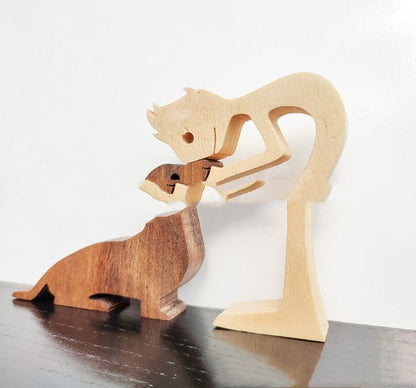 DIY Wooden Dog Figurine Sculpture Home Decor