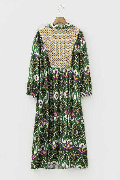 Plus Size Mix Floral Patchwork V-Neck Dress