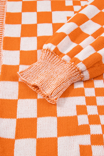 Plus Size Checker Drop Shoulder Open Front Cardigan