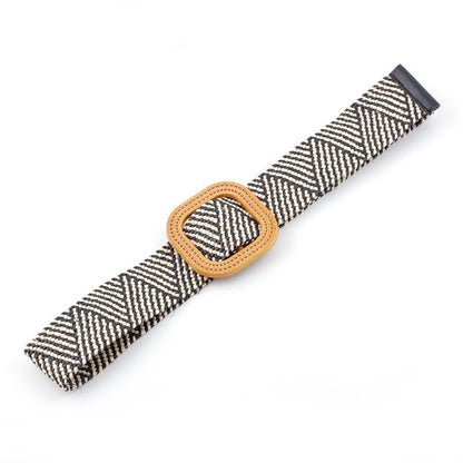 Women's Straw Woven Buckle Belt