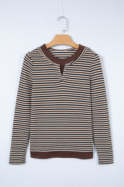 Stripe Textured Knit Long Sleeve T-Shirt