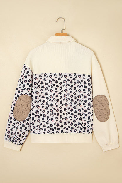 Leopard Waffle Quilted Patchwork Button Front Jacket