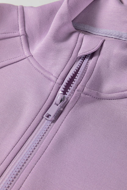 Solid Half-Zip Hoodie and Pants Set