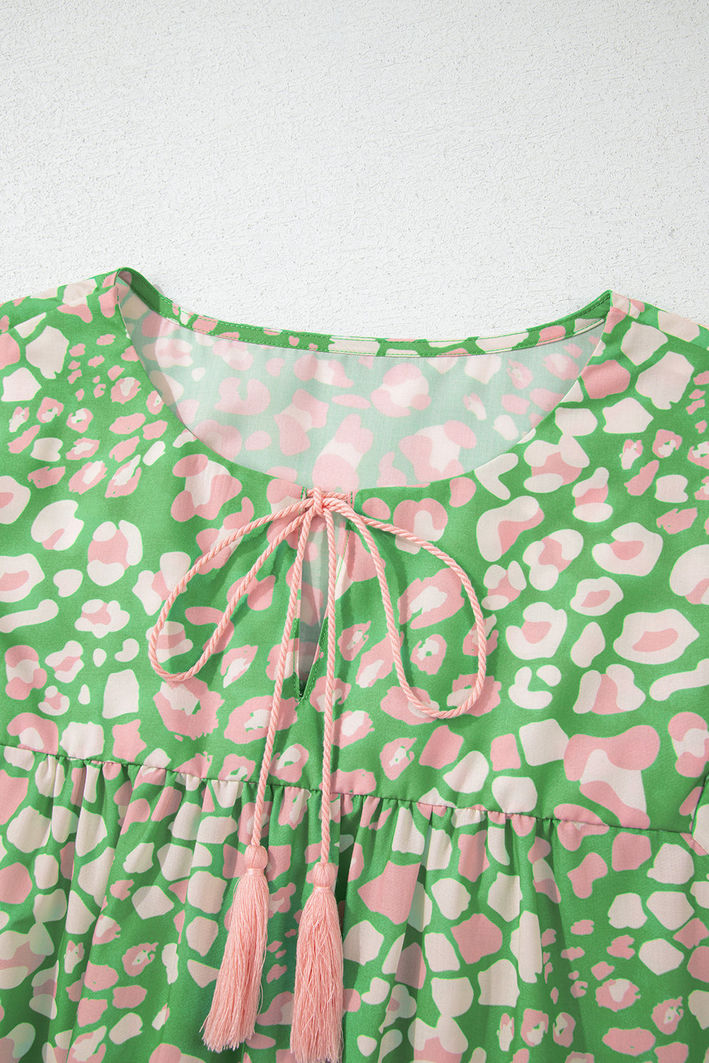 Plus Size Floral Tassel Tie Sleeve Blouse