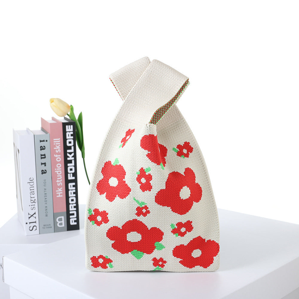 Checkerboard Knitted Shopping Tote