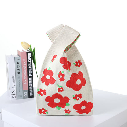 Checkerboard Knitted Shopping Tote