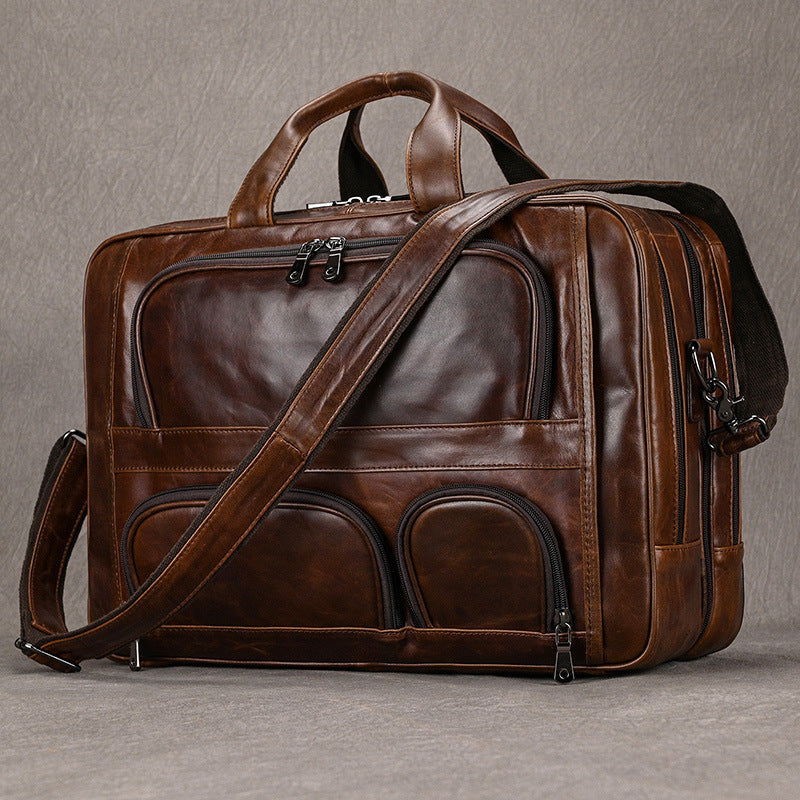 Men's Leather Briefcase Large Capacity 17-inch