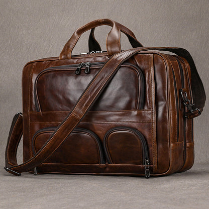 Men's Leather Briefcase Large Capacity 17-inch