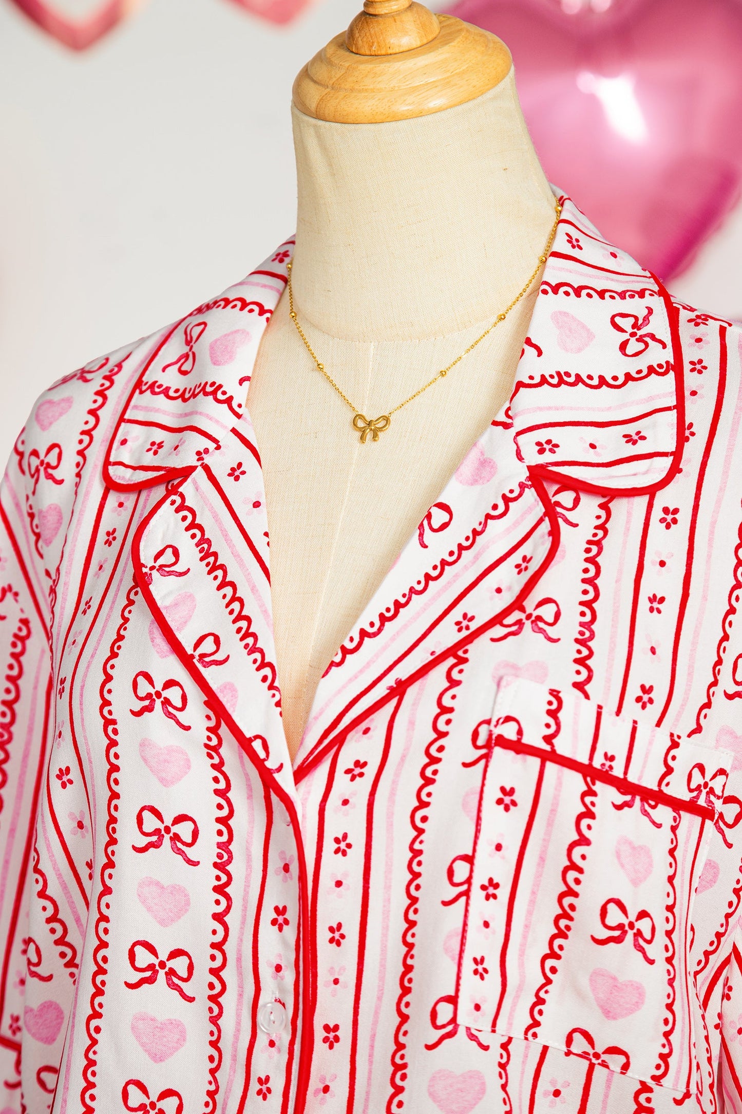Bow Heart Top and Shorts Pajama Set