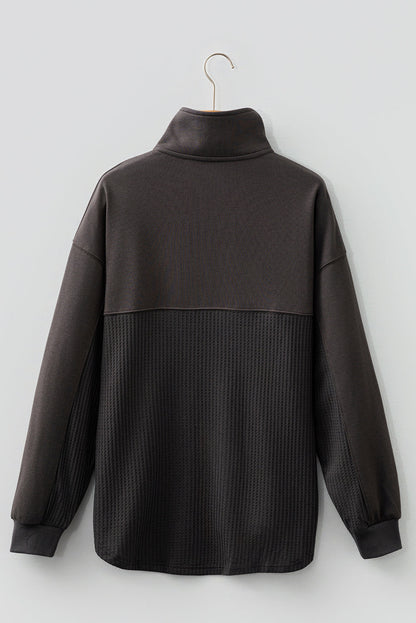 Waffle Knit Patchwork Half-Zip Sweatshirt