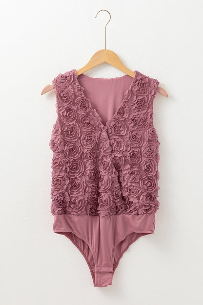 Floral Textured V-Neck Wrapped Sleeveless Bodysuit
