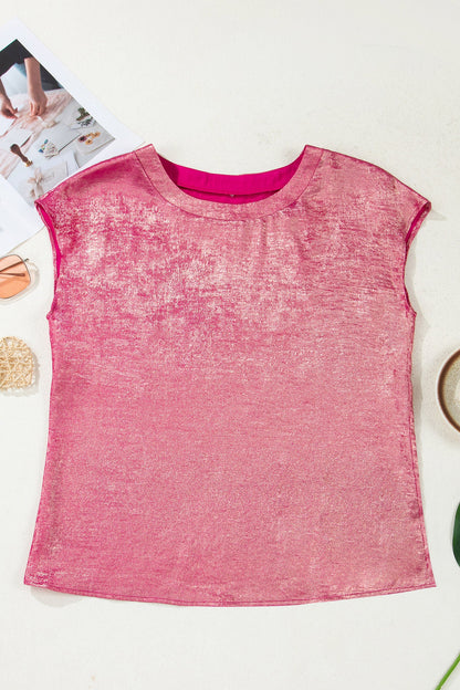 Metallic Round Neck Cap Sleeve Tee