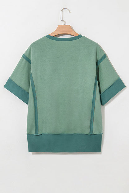 3/4 Sleeve Raw Seam High-Low Side Top