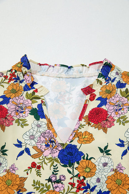 Floral Ruffle Shoulder Long Sleeve Blouse