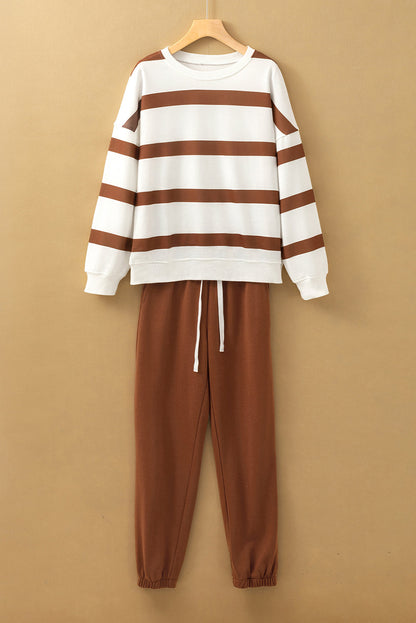 Stripe Drop Shoulder Top and Jogger Pants Set
