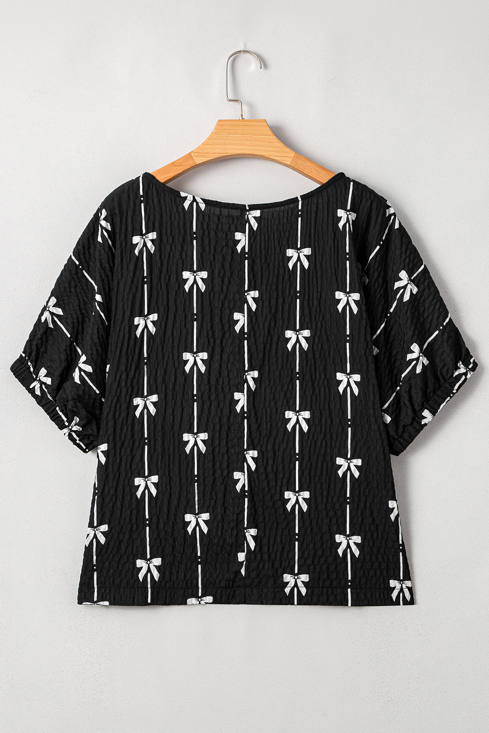 Bow Textured Puff Sleeve Top
