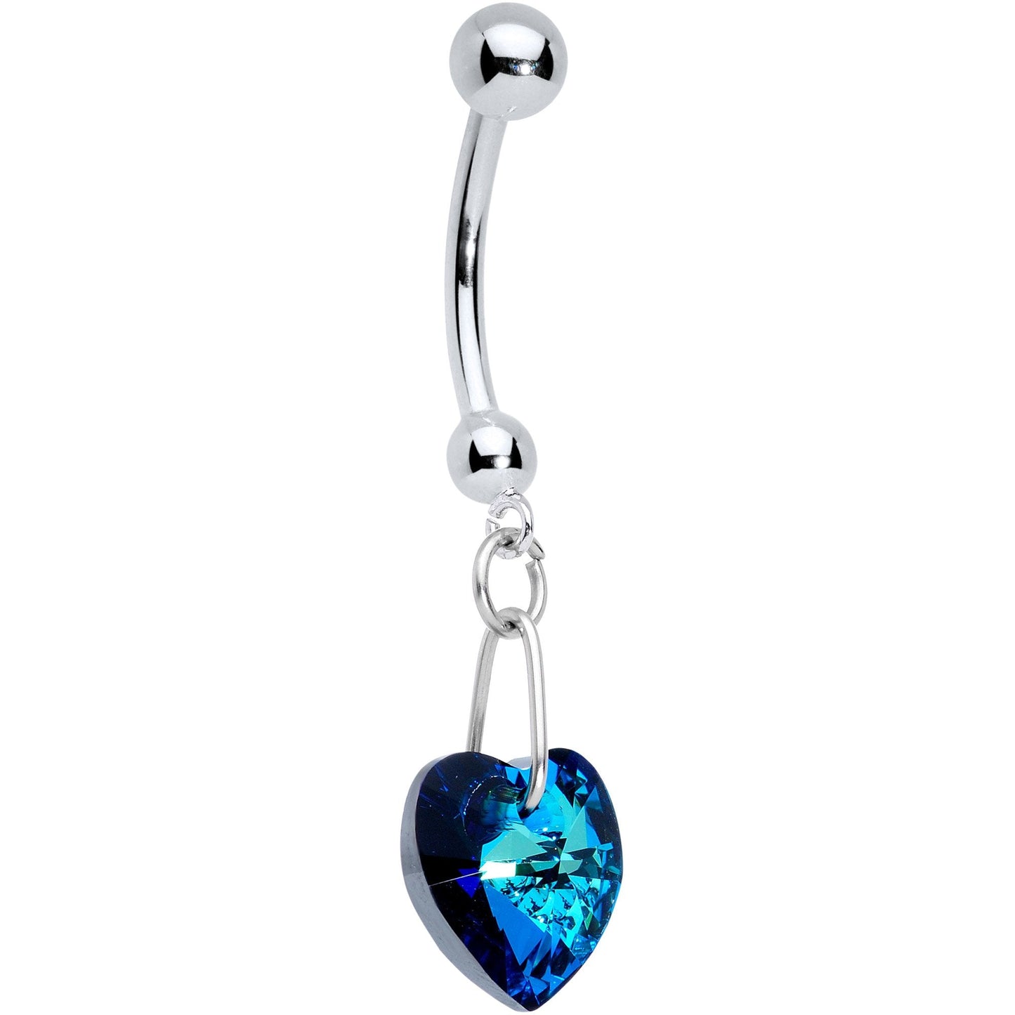 14K White Gold Blue Heart Belly Ring Created with Crystals