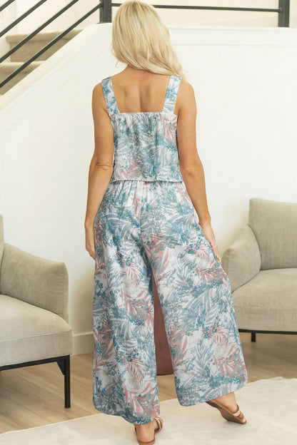 Tropical Palm Crop Tank & Wide-Leg Pants Set