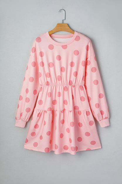 Polka Dot Long Sleeve Flared Mini Dress