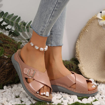 Stylish Buckle Wedge Sandals for Summer