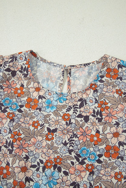 Floral Bohemian Short Puff Sleeve Mini Dress