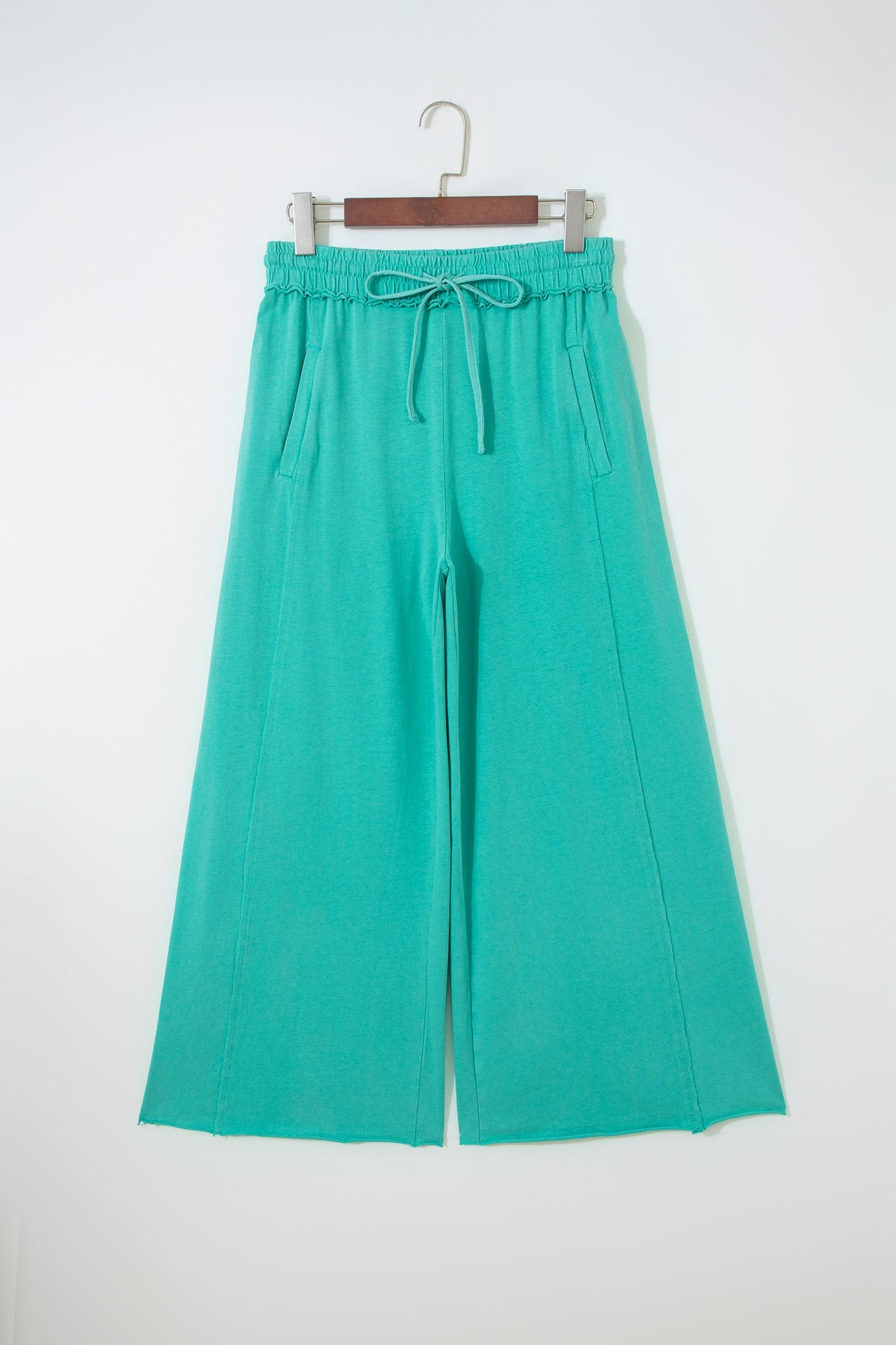 Drawstring Elastic Waist Raw Hem Loose Pants