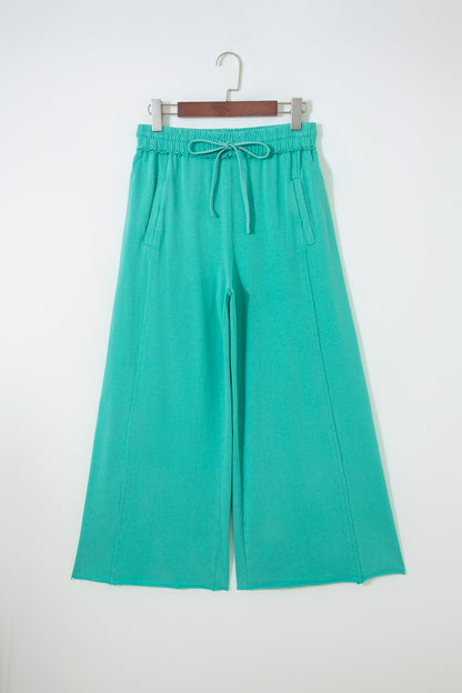 Drawstring Elastic Waist Raw Hem Loose Pants