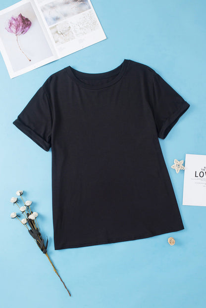 Plus Size Round Neck Roll Sleeve T-shirt