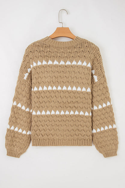 Colorblock Textured Knit Puff Sleeve Sweater