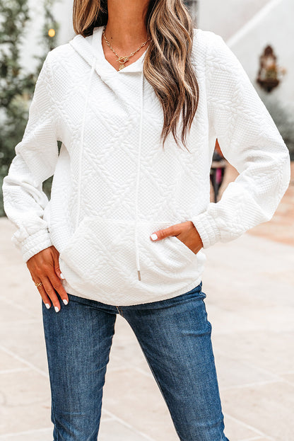 Cable Lattice Textured Kangaroo Pocket Hoodie