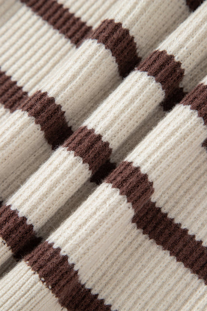 Stripe Ribbed Slouchy Drop Shoulder Henley Sweater