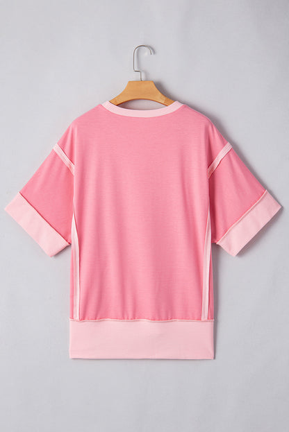3/4 Sleeve Raw Seam High-Low Side Top