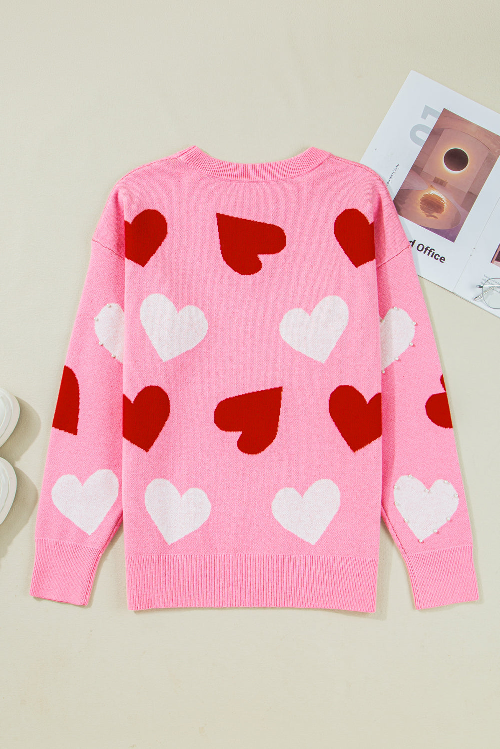 Valentine Heart Pearl Embellished Sweater