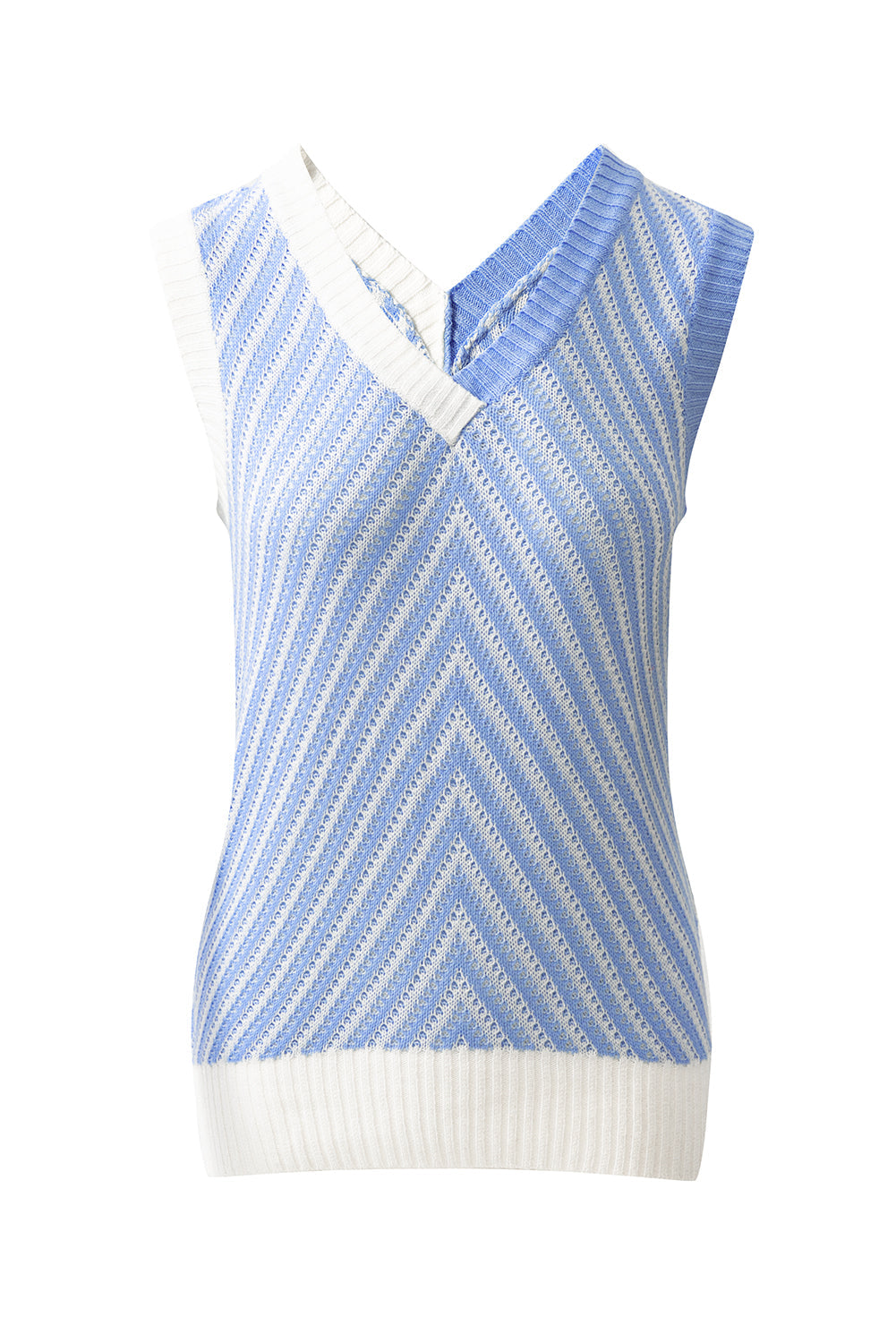 Contrast Chevron Knit V-Neck Sweater Vest