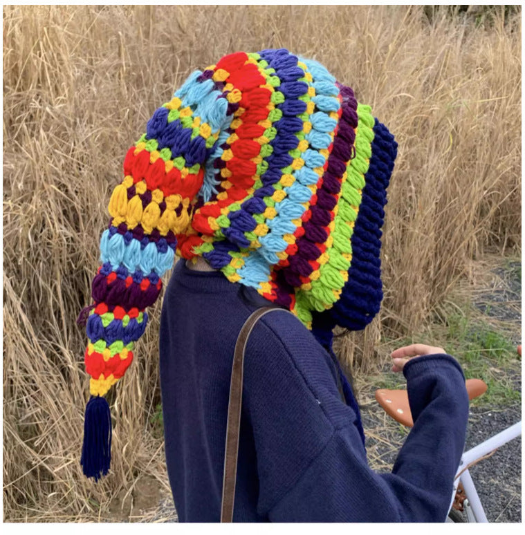 Ladies Coarse Yarn Rainbow Color Thickened Knitted Hat