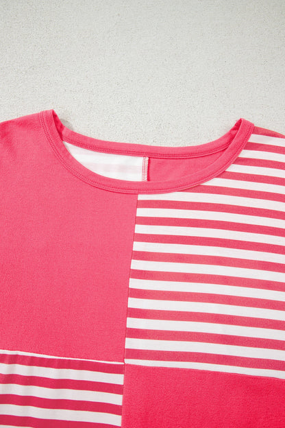 Stripe Patchwork Long Sleeve Tunic Top