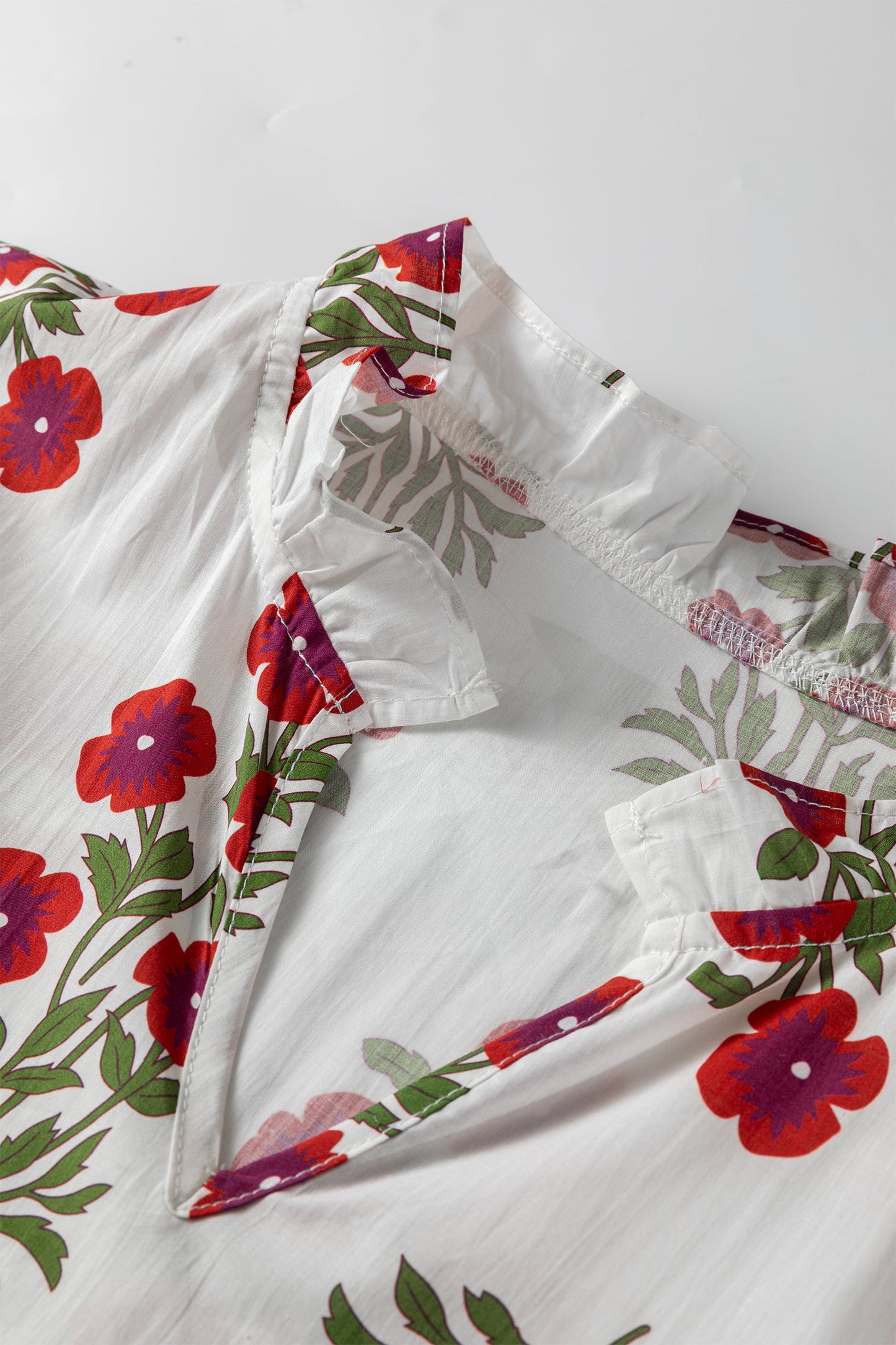 Floral V-Neck 3/4 Sleeve Loose Mini Dress